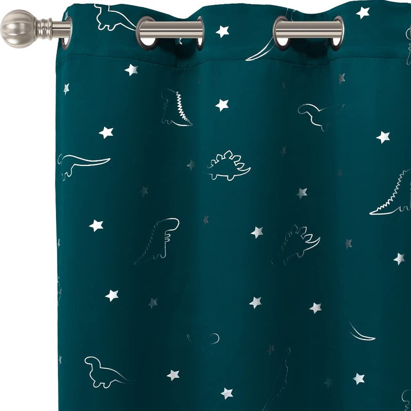 LORDTEX Dinosaur and Star Foil Print Blackout Curtains for Kids Room - Thermal Insulated Curtains Noise Reducing Window Drapes for Boys and Girls Bedroom, 42 x 84 Inch, Sapphire, Set of 2 Panels - Image 1